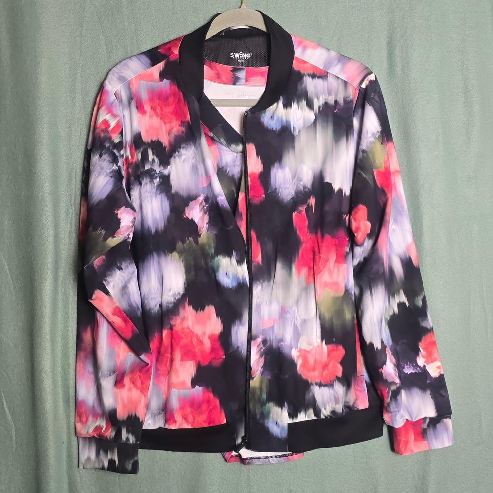 Swing Control Women XL Floral Watercolor Bomber Jacket Golf Activewear Full Zip